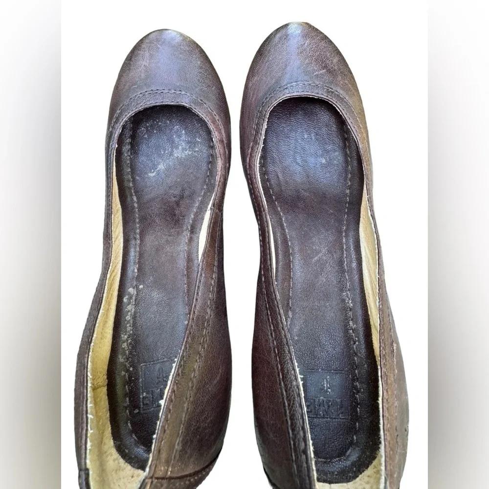 FRYE Carson Wedge Pump US 8.5 Brown Leather Shoes round toe